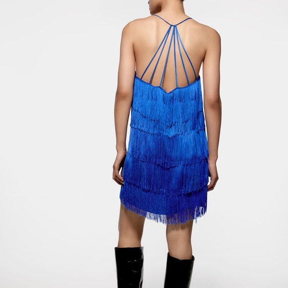ZARA - Fringed Cobalt Blue Mini Dress - Picture 11 of 14